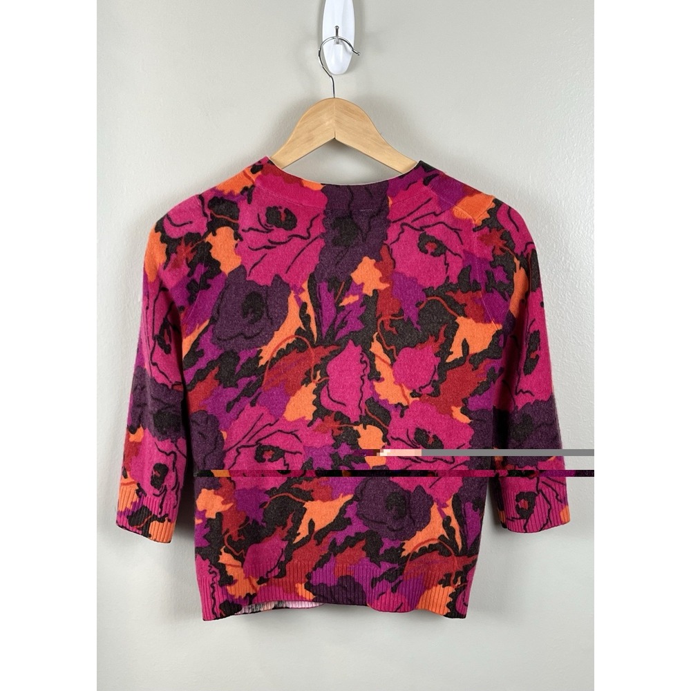 Talbots Womens S Petite 100% Cashmere Floral Print Cardigan Sweater Grandmacore - Picture 4 of 9